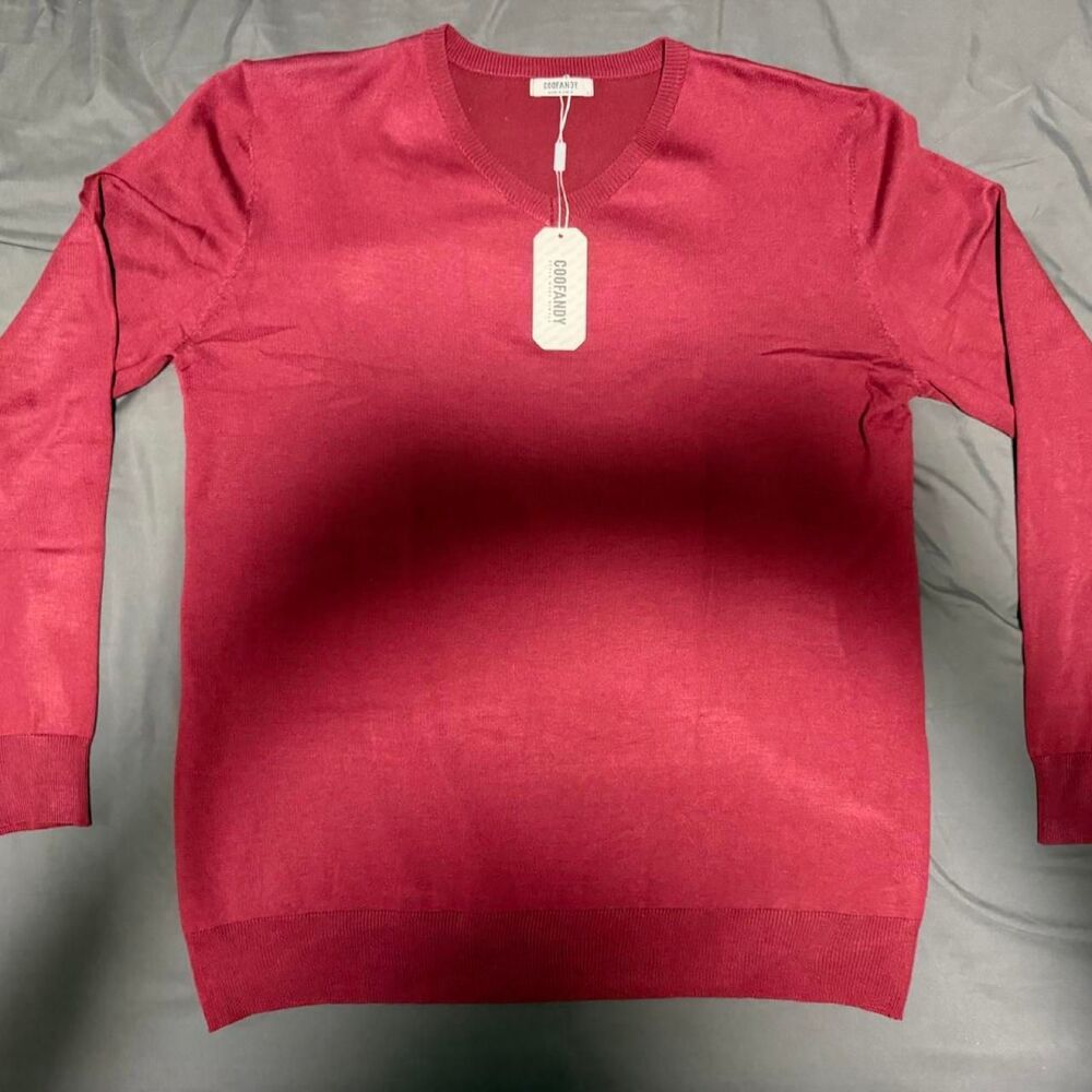 Coofandy Men's Red and Burgundy Jumper